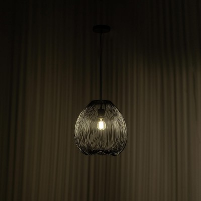 Lampada a sospensione Nety in metallo nero lucido, 35x35 h150 cm