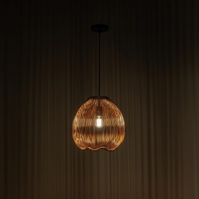 Lampada a sospensione Nety in metallo finitura ottone lucido, 35x35 h150 cm