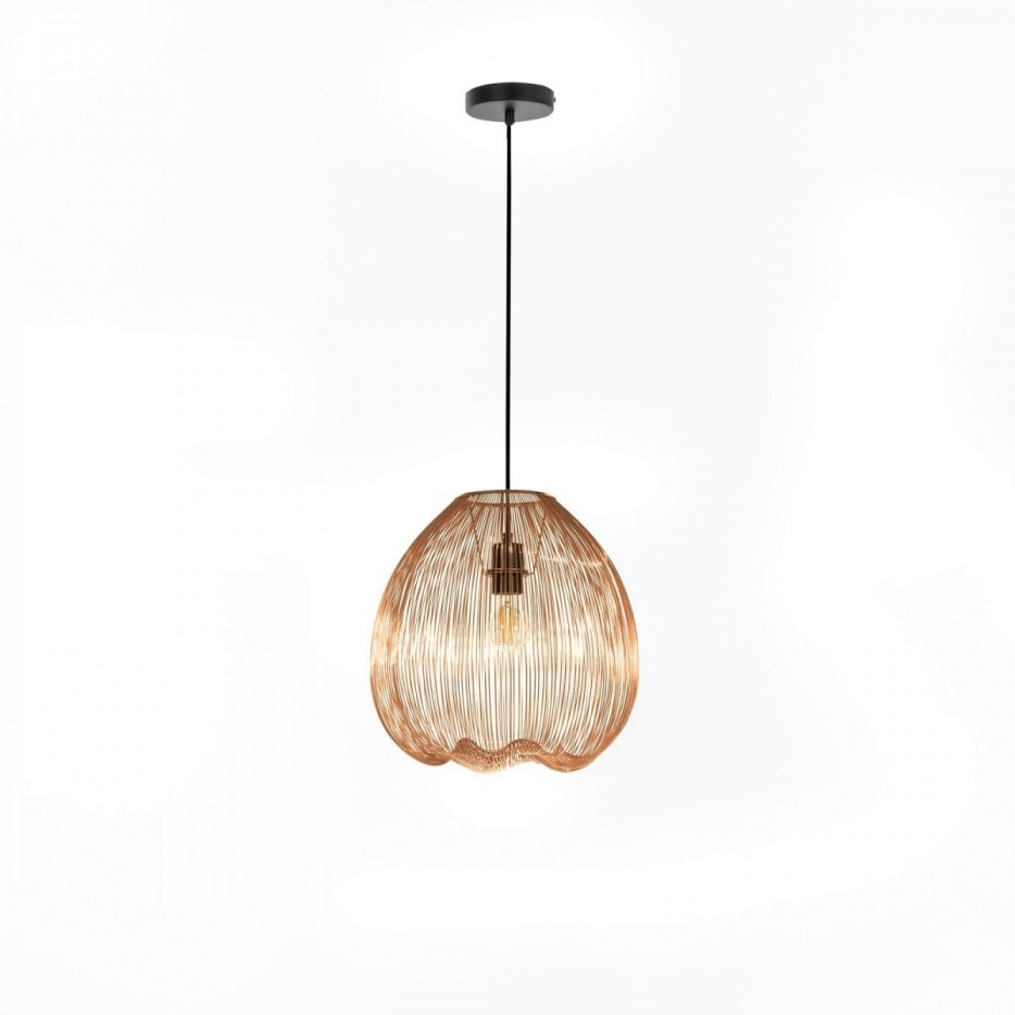 Lampada a sospensione Nety in metallo finitura ottone lucido, 35x35 h150 cm