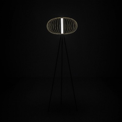 Lampada da terra LED Flux in acciaio finitura ottone lucido, 50x50 h150 cm