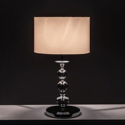 Lampada da tavolo Metra in Cristallo e Acciao con paralume in Tessuto bianco, 36x36 h63 cm