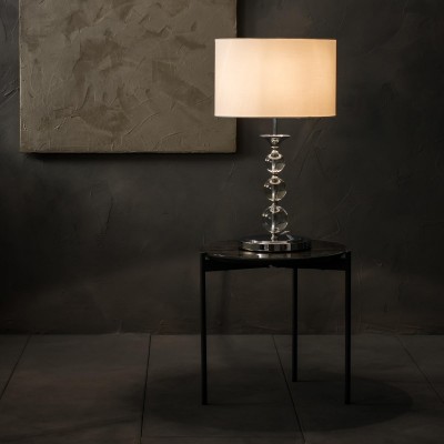 Lampada da tavolo Metra in Cristallo e Acciao con paralume in Tessuto bianco, 36x36 h63 cm