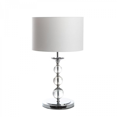 Lampada da tavolo Metra in Cristallo e Acciaio con paralume in Tessuto bianco, 36x36 h63 cm
