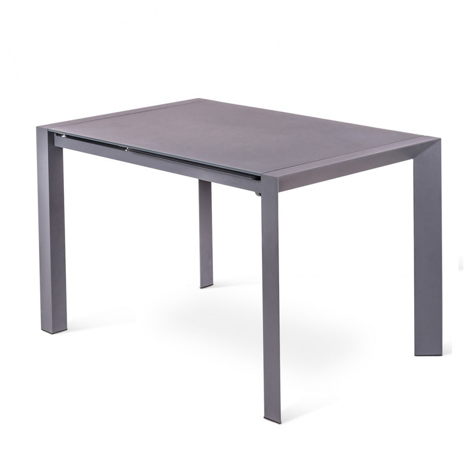 Tavolo Allungabile in Vetro Acidato SIX colore Grigio Scuro, 122-182 x 80 cm