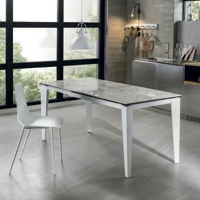 Tavolo Allungabile in Ceramica e Metallo RAMI colore Marmo Bianco, 120-170 x 80 cm