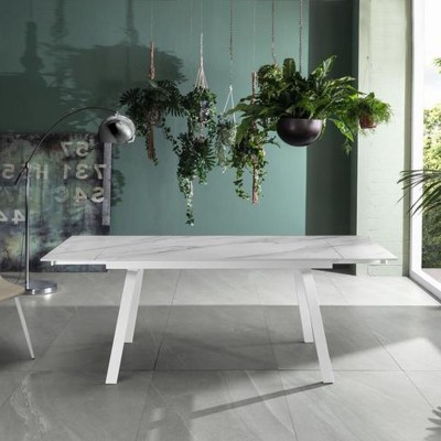 Tavolo Allungabile NISI in Marmo effetto pietra e Metallo colore Bianco, 140-200 x 80 cm