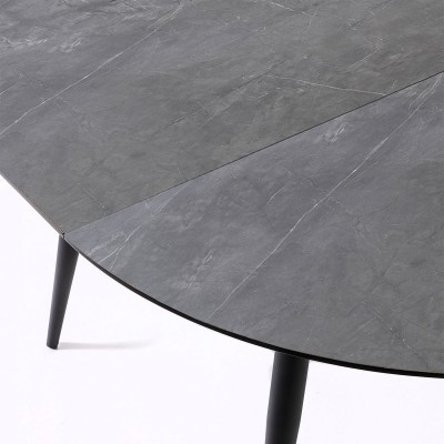 Tavolo Allungabile Rotondo Tour finitura Marmo Grigio, gambe e struttura metallo Nero, 110 x 110 cm