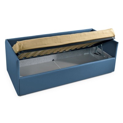 Morph Divano Letto Imbottito in Tessuto idrorepellente azzurro con Box Contenitore, 80-90x190 cm