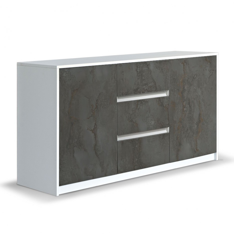 Contromobile Buffet GIADA Bianco opaco e Ossido con 2 Ante e 3 Cassetti, 157 x 45 x h85 cm