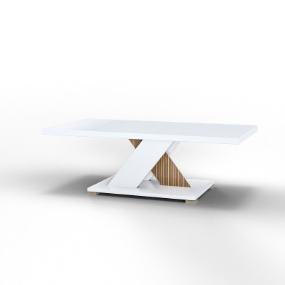 Tavolino da salotto SATIRO finitura Bianco Lucido laccato e Legno con pannelli da 30 mm, 127 x 66 x h40 cm