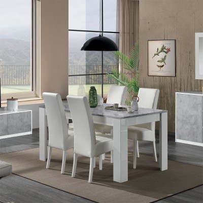 Tavolo SMART Bianco opaco e Top finitura Grigio Cemento, 160 x 90 cm