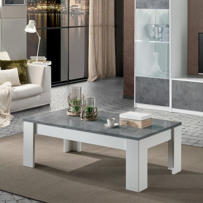 Tavolino da salotto SMART Bianco opaco e Top finitura Grigio Cemento, 126 x 66 x h42 cm