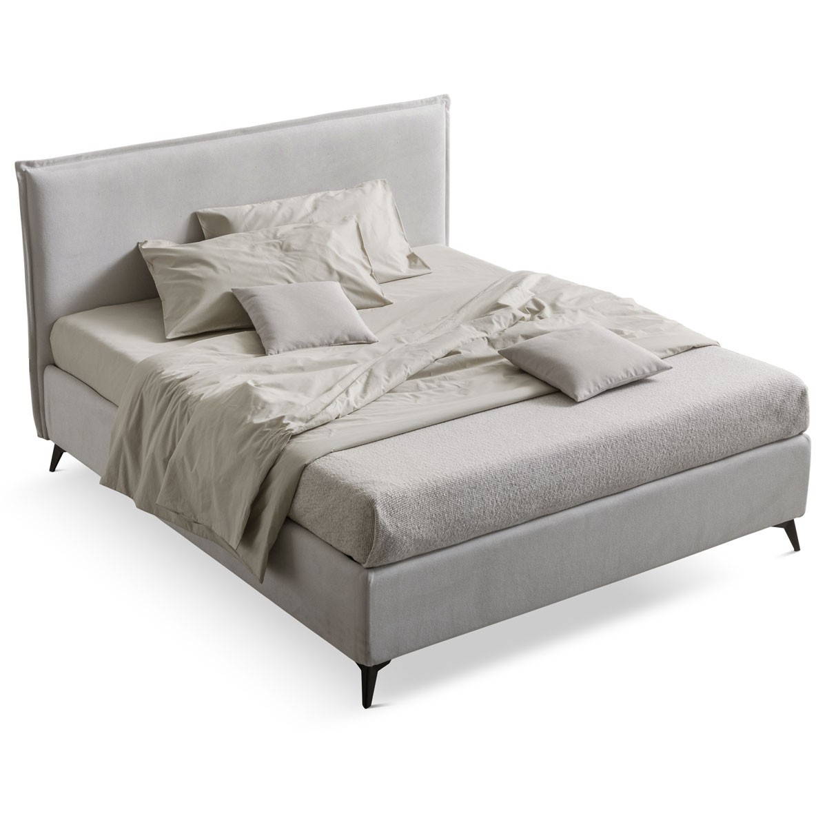 Letto Matrimoniale Contenitore imbottito TALIA in Tessuto Bianco antimacchia con piedini in metallo