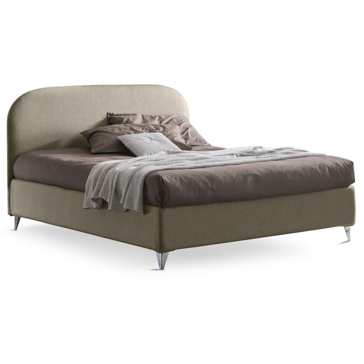 Letto Matrimoniale Contenitore imbottito CLEO in Tessuto Beige sfoderabile con piedini in metallo