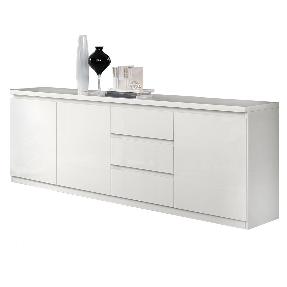 Madia Buffet ROMA Bianca Laccata Lucido 3 Ante e 3 Cassetti, 220 x 50 x h83 cm