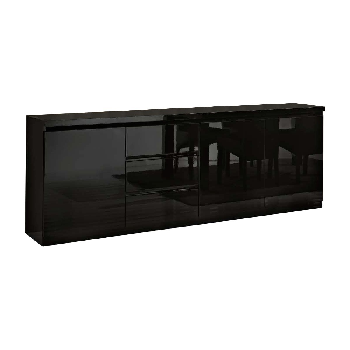 Madia Buffet ROMA Nera Laccata Lucido 3 Ante e 3 Cassetti, 220 x 50 x h83 cm