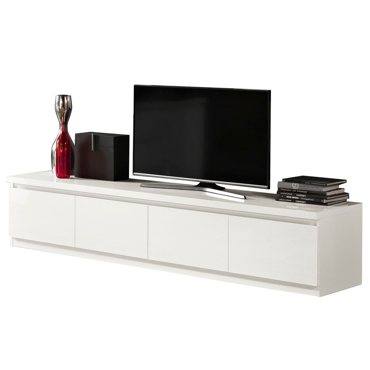 Roma Mobile Porta TV Bianco Laccato Lucido 4 Ante, 220 x 50 x h45 cm