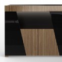 Madia Buffet SATIRO Nera Lucido laccato e Legno con 3 ante e Luce LED Integrata, 158 x 47 x h85 cm