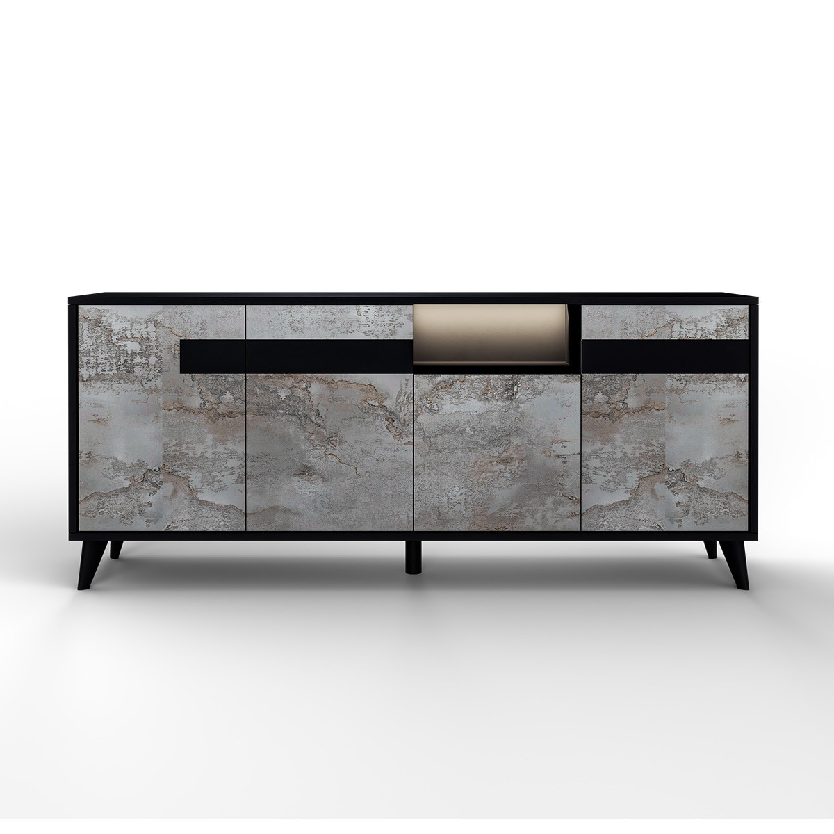 Madia Buffet LINEA Nera opaco e frontali Grigio Ossido con 4 Ante con Luce LED Integrata, 208 x 45 x h87 cm