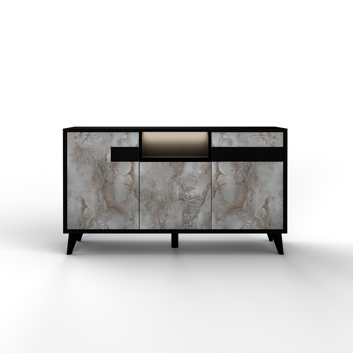 Madia Buffet LINEA Nera opaco e frontali Grigio Ossido con 3 Ante e Luce LED Integrata, 157 x 45 x h87 cm