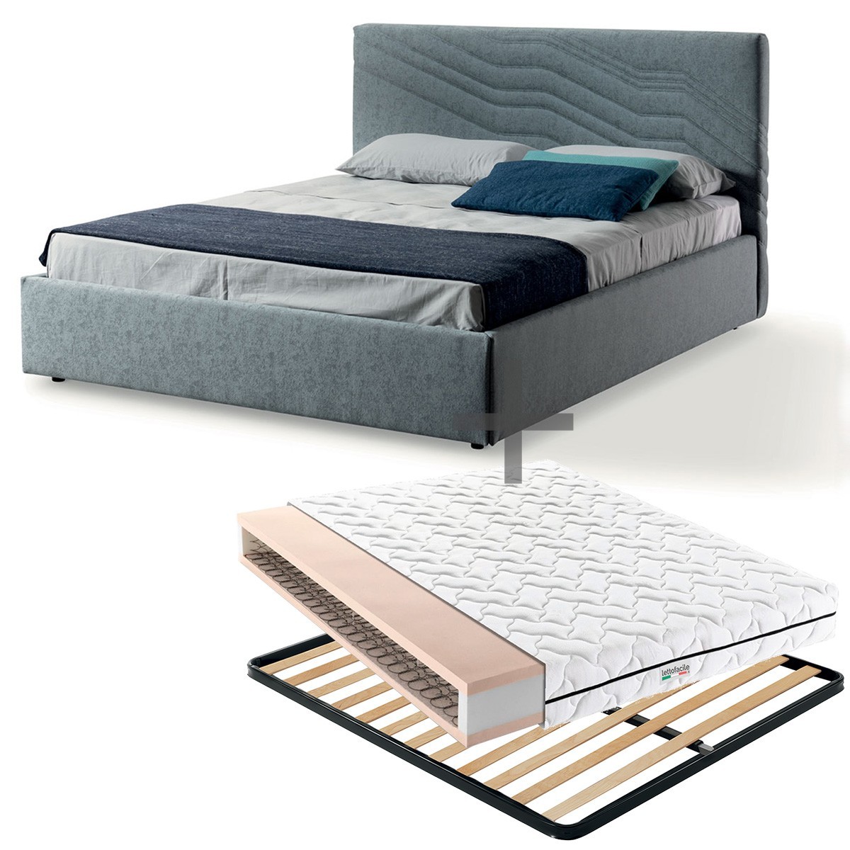 Letto Matrimoniale Contenitore imbottito OCEAN con materasso a molle, 160x190 cm Letto Matrimoniale Contenitore imbottito OCEAN con materasso a molle, 160x190 cm