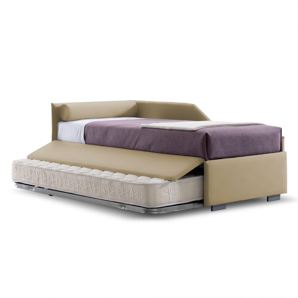 Morph Letto Dormeuse Imbottita in Tessuto idrorepellente beige con Rete Estraibile manuale, 80x190 cm