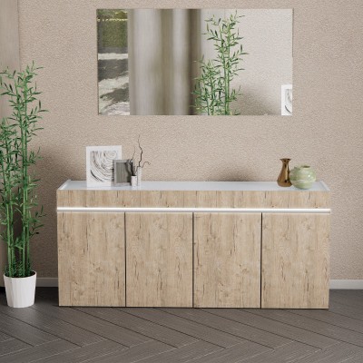 Madia Buffet WOOD Bianca Laccata Lucido 4 Ante con finitura Legno Chiaro Opaco, 210 x 45 x h85 cm
