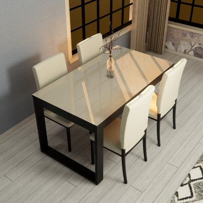 Tavolo da Pranzo VENERE struttura legno Nero opaco e 2 Ante colore Champagne lucido, 160 x 90 cm