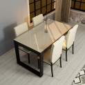 Tavolo da Pranzo VENERE struttura legno Nero opaco e 2 Ante colore Champagne lucido, 160 x 90 cm