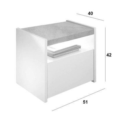 Set 2 Comodini OPEN bianco/noce chiaro con 1 cassetto e Top in folding, 51 x 40 x h42 cm