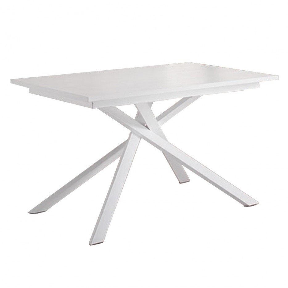 Tavolo allungabile Industrial base in metallo Bianco e Top Nobilitato Frassino Bianco 1 allungo 40 cm, 140-180 x 90 h76 cm