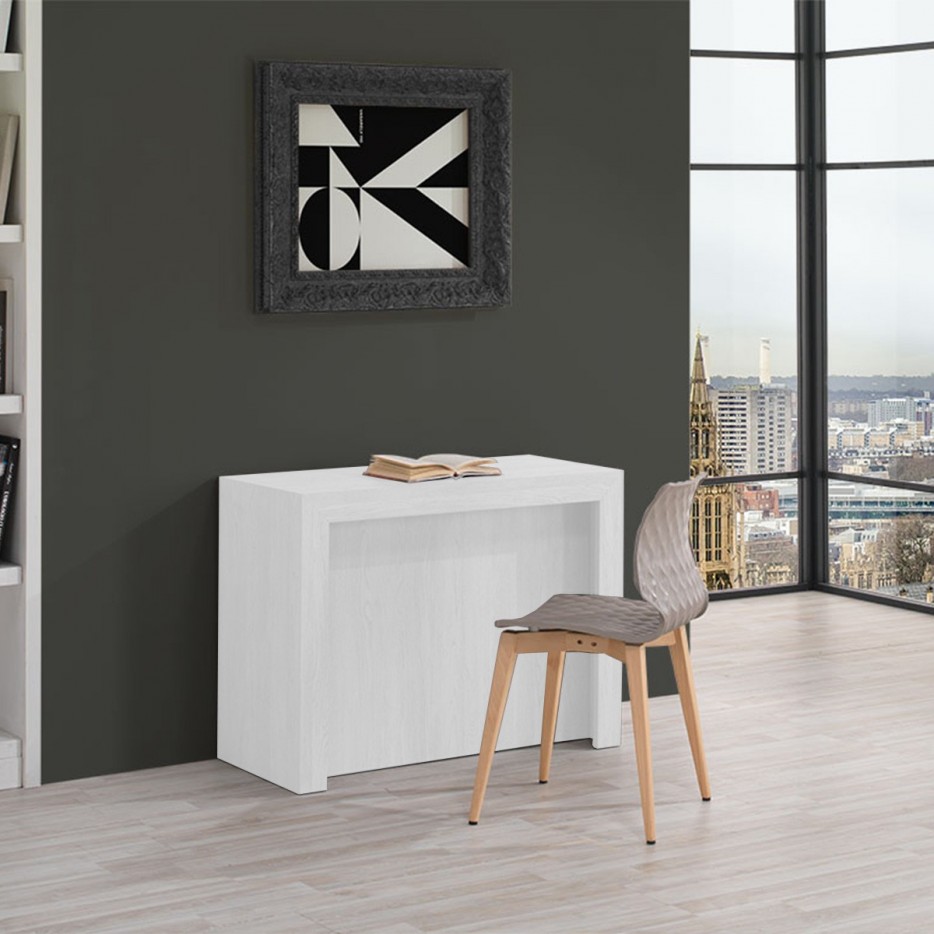 Consolle allungabile Bianca Frassino ELLA con guide in alluminio e 5 allunghi da 50 cm, 100 x 46 x h77 cm Consolle allungabile Bianca Frassino ELLA con guide in alluminio e 5 allunghi da 50 cm, 100 x 46 x h77 cm