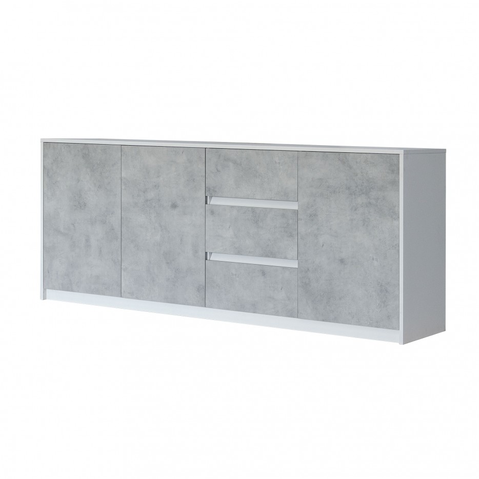 Madia Buffet SMART Bianca Opaco e Grigio Cemento con 3 Ante e 3 Cassetti, 208 x 45 x h85 cm