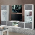 Mobile TV SMART Bianco Opaco con 2 Ante Grigio Cemento e ripiano Vetro con Luce LED Integrata, 157 x 45 x h45 cm