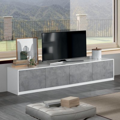 Mobile TV SMART Bianco opaco con 4 Ante finitura Grigio Cemento, 208 x 45 x h45 cm
