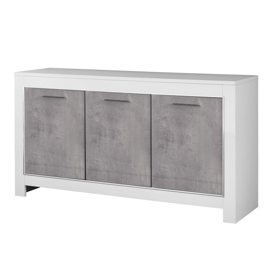 Madia Buffet MODENA Bianca e Marmo grigio Laccata Lucido con 3 Ante, 160 x 45 x h85 cm