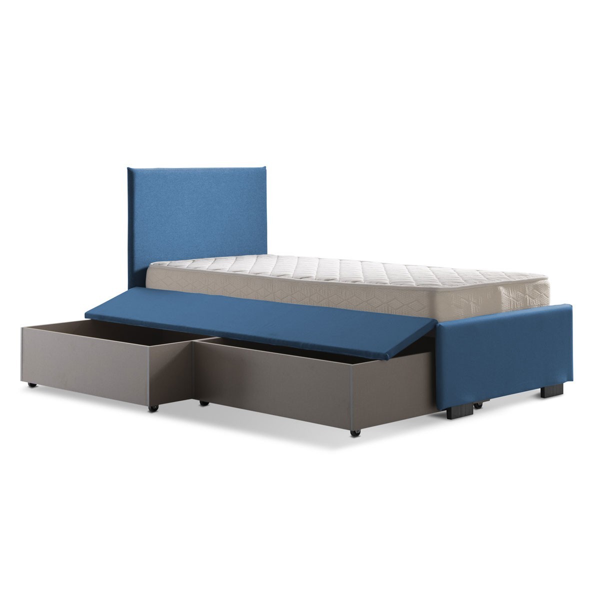 Morph Letto Singolo Imbottito in Tessuto idrorepellente azzurro con Cassettoni Estraibili, 80x190 cm